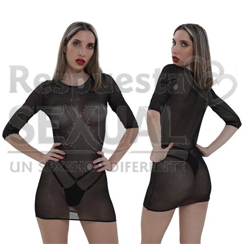 Vestido de Tul Transparente con Mangas Elegantes