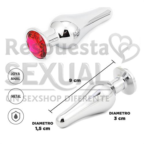 Dilatador anal metalico con joya roja