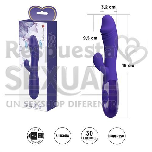 Vibrador con estimulador de clitoris, con 30 funciones y carga USB