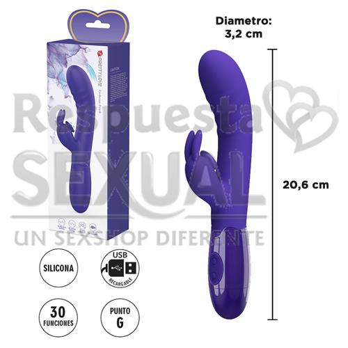 Vibrador con estimulador de clitoris, con 30 funciones y carga USB