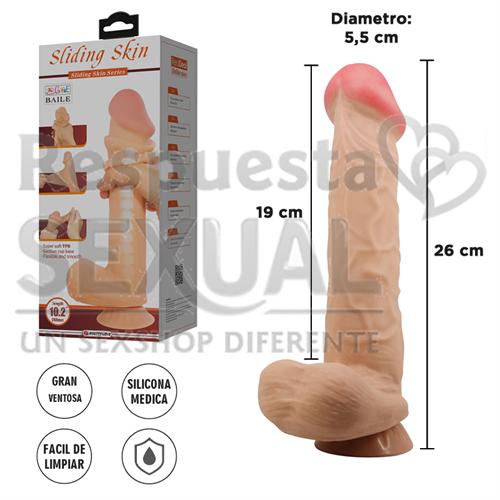 Dildo vertebrado con sopapa con piel extensible