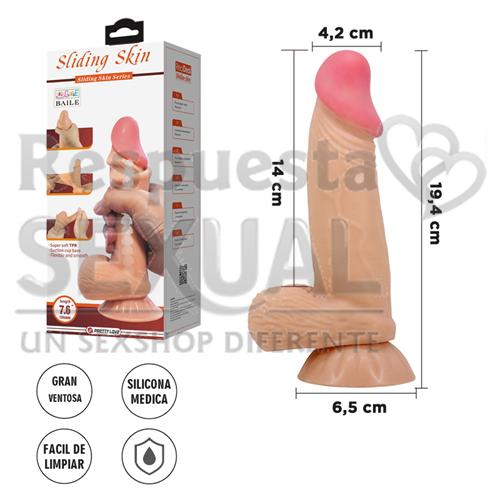 Dildo con testiculos vertebrado con sopapa flexible con piel extensible