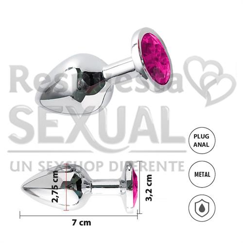 Auriga Fucsia S: Joya anal color plomo Small con gema fucsia